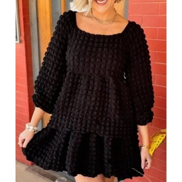 Simply Southern NEW Bubble Mini Dress XL Black Tiered Fun Flirty Summer Ruffle - Picture 1 of 13